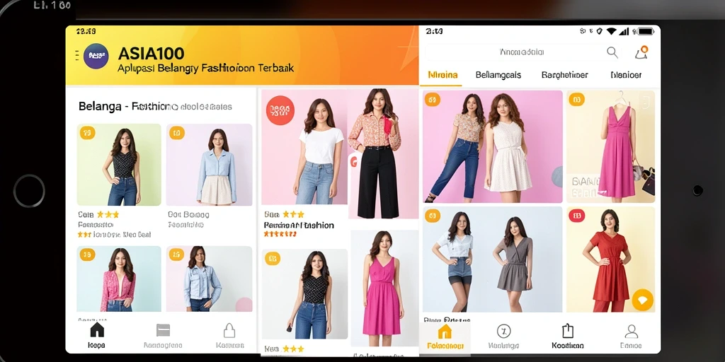 Antarmuka user-friendly dari aplikasi ASIA100 untuk belanja fashion.