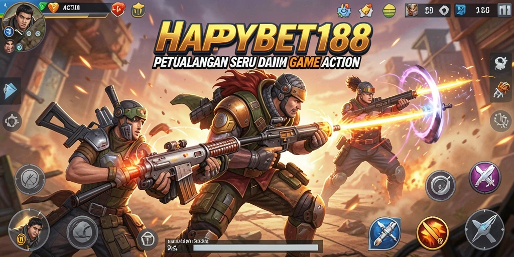 Tampilan antarmuka penuh aksi dan misi menantang game HAPPYBET188.