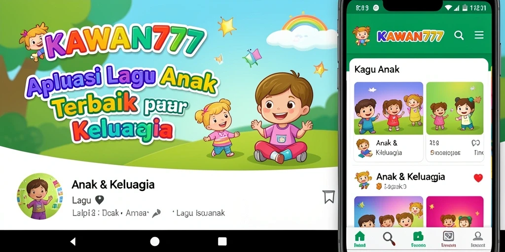 Antarmuka KAWAN777 dengan berbagai pilihan lagu anak.
