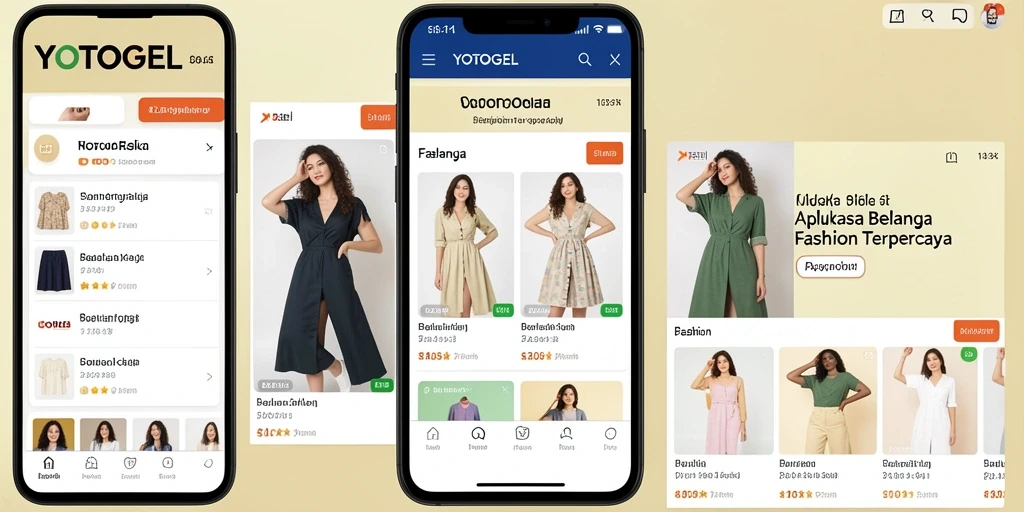 Antarmuka aplikasi YOTOGEL menampilkan berbagai produk fashion menarik.